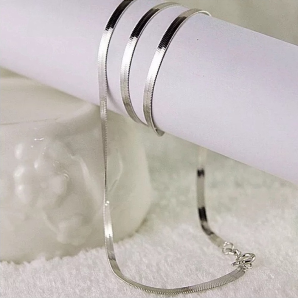 NEW “20” 925 STERLING SILVER SNAKE FLATE NECKLACE - Picture 2 of 4